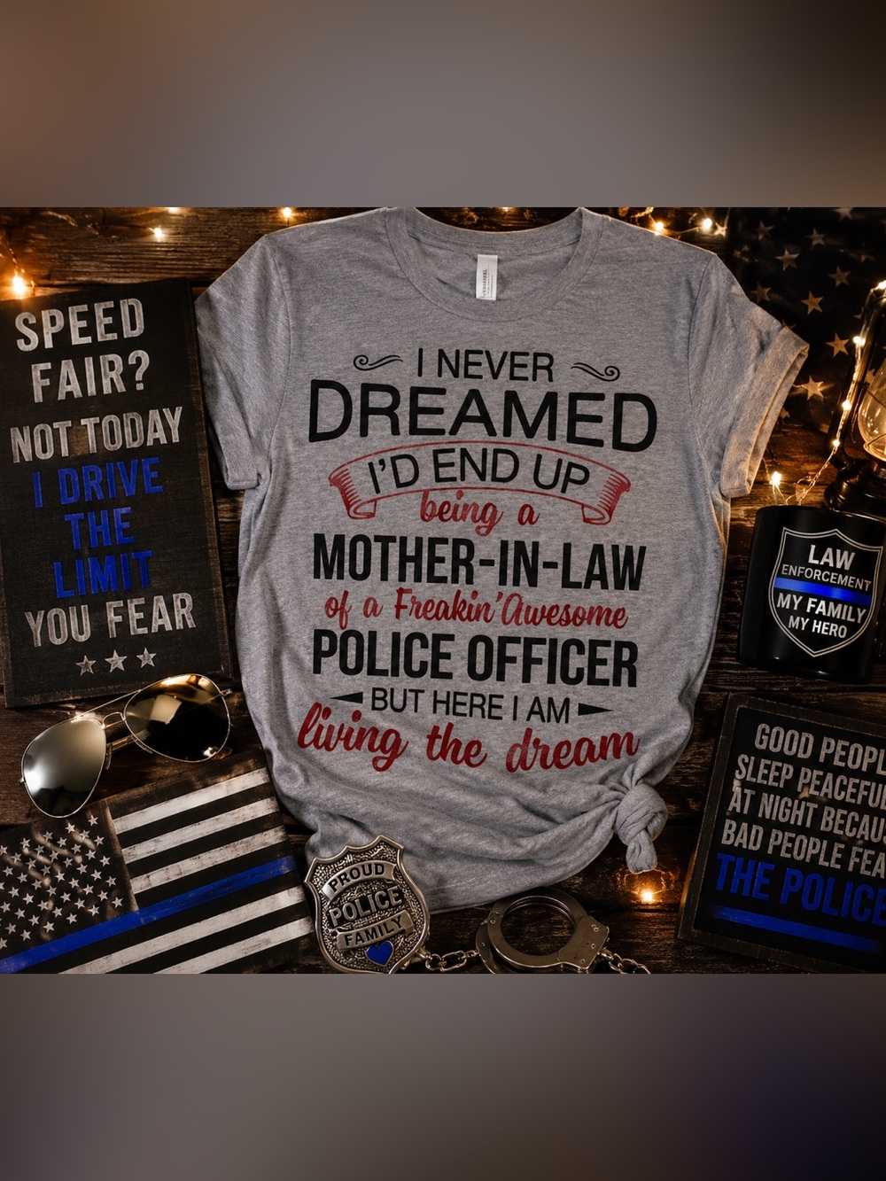Police Officer Mother In Law Graphic Tee Size Large Gray Shirt